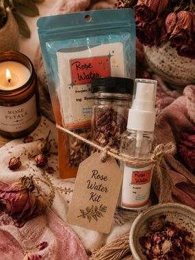 4/$15 Rose Water Kit with Dried Rose Petals Pink & Cream Herbal DIY Kit